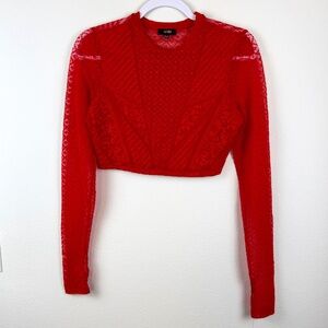 AFRM Netted NWT Long Sleeve Bright Red Textured Patterned Crop Top / Size Medium